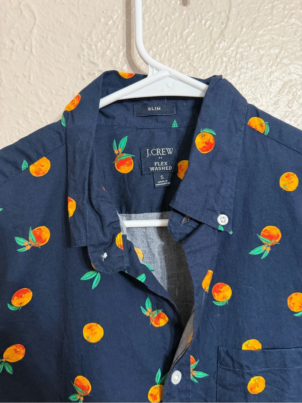 J. Crew Navy Shirt Jacket with Orange Fruit Print